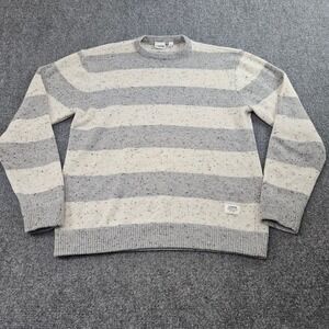 Katin Sweater Mens Large‎ Gray White Striped Crewneck Wool Blend Coastal Surf